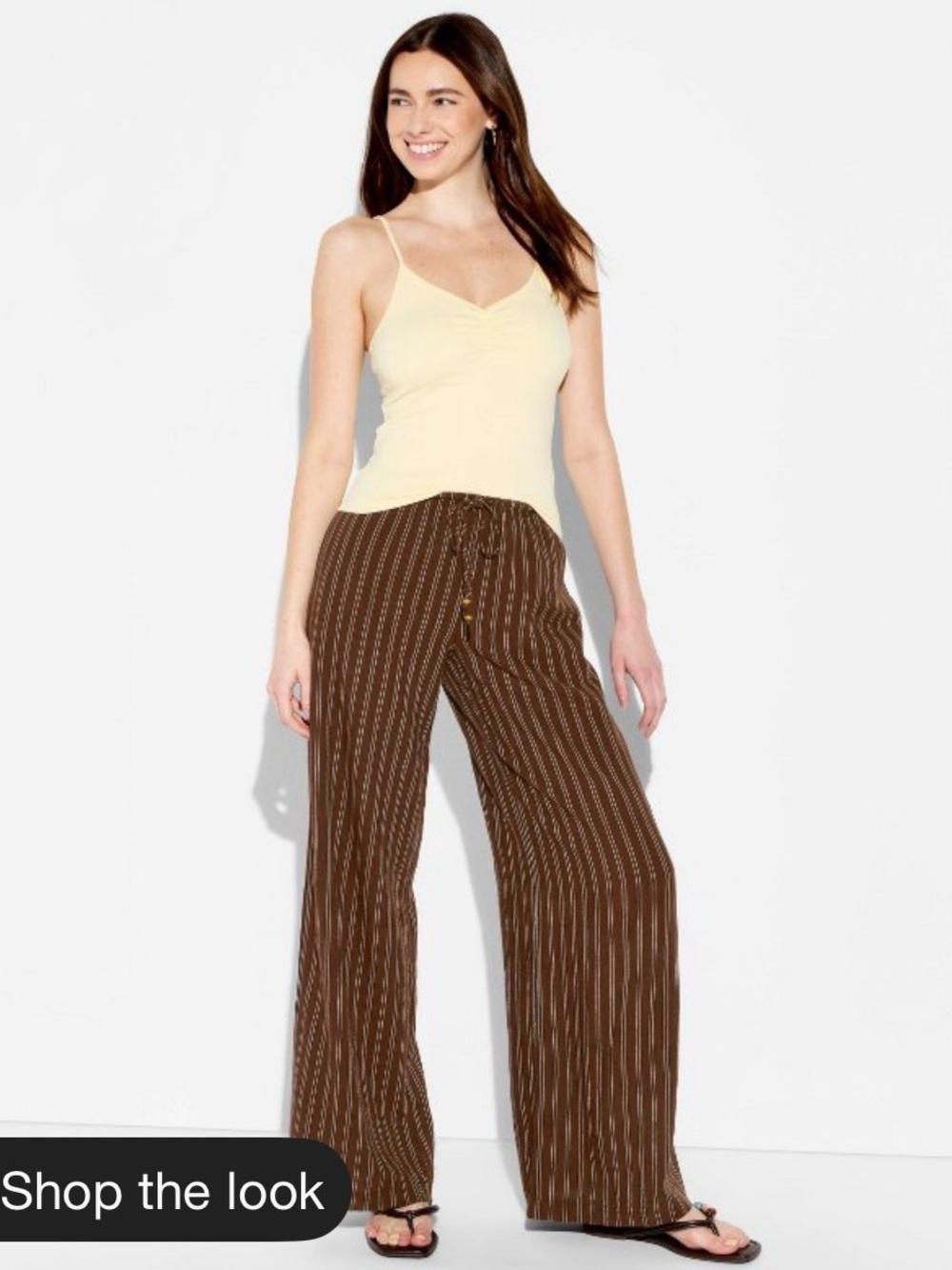wild fable Brown Striped Wide-Leg Drawstring Pants